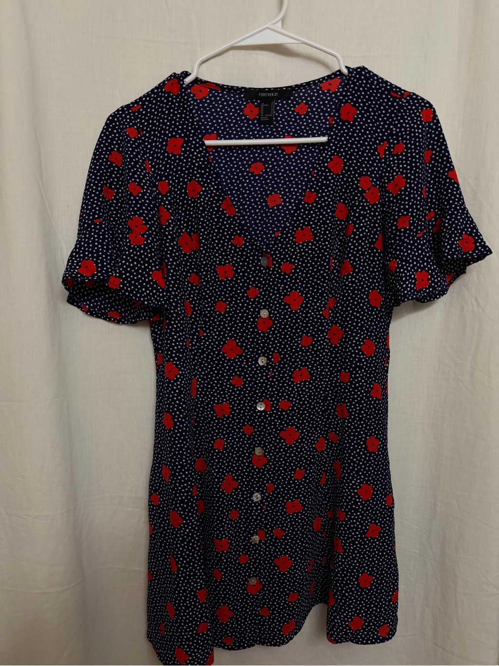 Forever 21 Navy Mini Dress With Red Floral Print
